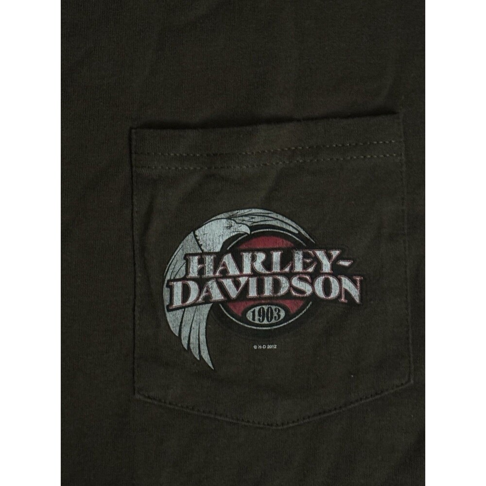 Vintage 2012 Harley-Davidson Eagle Wing Graphic Pocket T-Shirt Faded Brown small - Picture 2 of 6